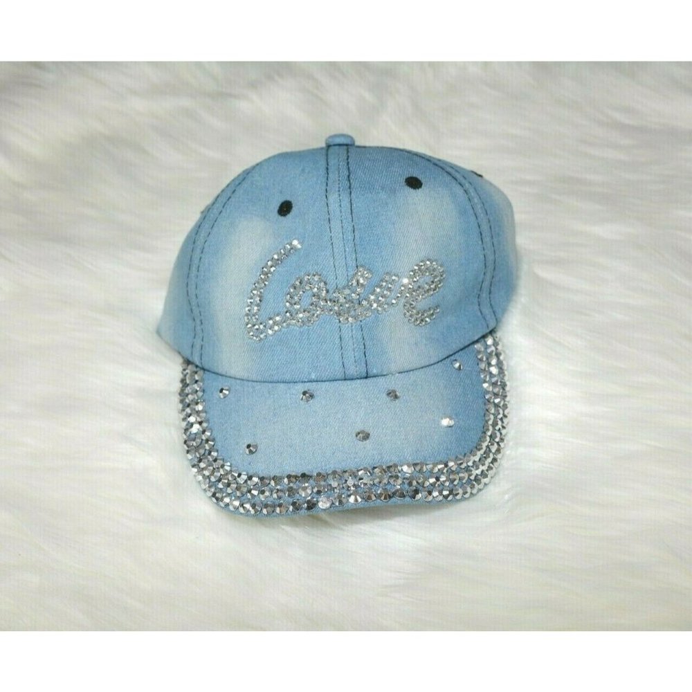 Love Cap / Hat Silver Blind Blue Jean One Size Adjustable Strap back Women